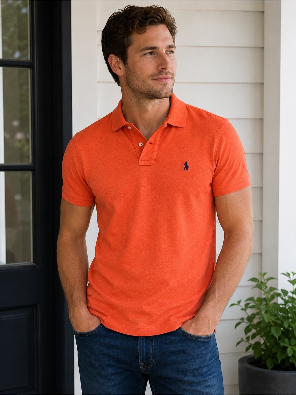Polo Ralph Lauren Custom Fit Orange Polo Shirt Men’s Large Short Sleeve Classic